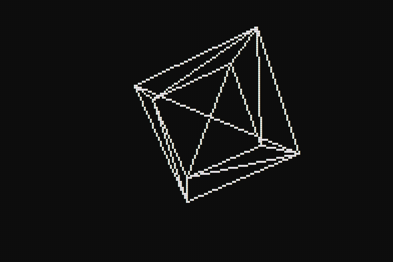 A wireframe cube made of triangles, rotating in 3D, rendered by the engine.