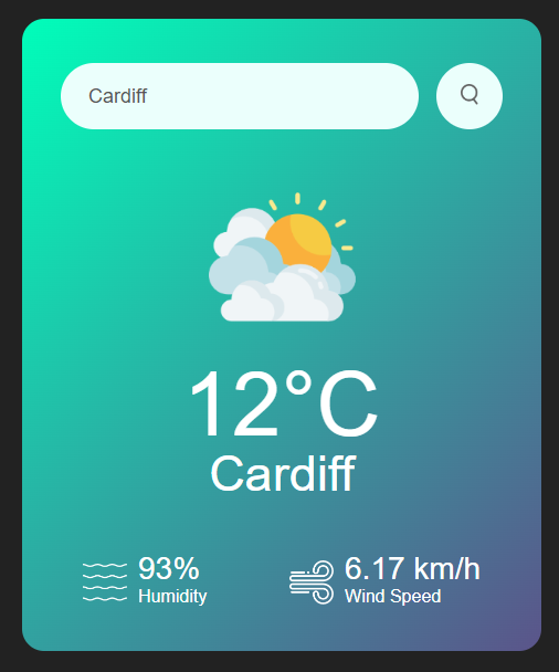 The weather dashboard provided for each city which lists (temp, location, humidity, windspeed, weather)