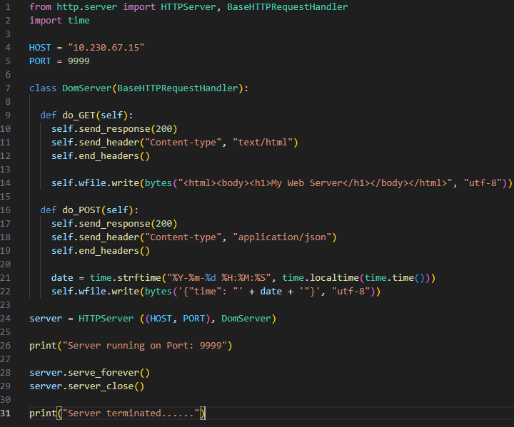 A snippet of code that runs the web server.